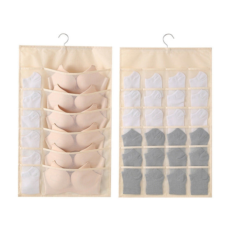 12+24 Grids Underwear Storage Bag Non-woven Double-sided Hanging Storage Bag(Beige) - Storage Bags by PMC TechLife | Online Shopping South Africa | PMC TechLife | Buy Now Pay Later Mobicred
