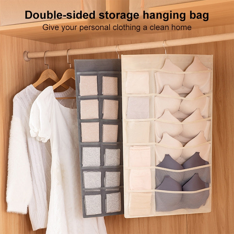 5+10 Grids Underwear Storage Bag Non-woven Double-sided Hanging Storage Bag(Pink) - free shipping - PMC TechLife - Order now!