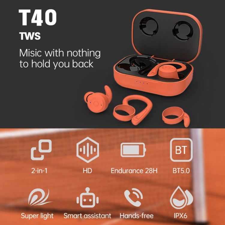 T&G T40 TWS IPX6 Waterproof Hanging Ear Wireless Bluetooth Earphones with Charging Box(White) - TWS Earphone by T&G | Online Shopping South Africa | PMC Jewellery | Buy Now Pay Later Mobicred