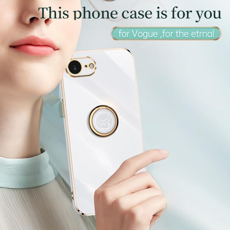 For iPhone 16e XINLI Straight Edge 6D Electroplate TPU Phone Case with Ring Holder(Cherry Purple) - free shipping - PMc TechLife - Order now!