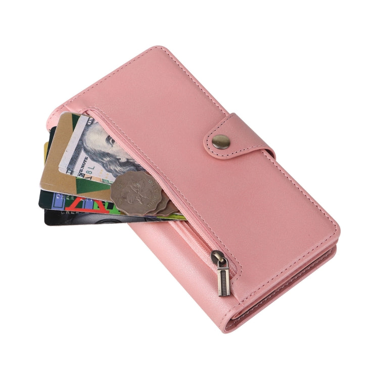For Google Pixel 8 Rivet Buckle 9 Cards Three Fold Leather Phone Case(Rose Gold) - Google Cases by PMC TechLife | Online Shopping South Africa | PMC TechLife | Buy Now Pay Later Mobicred