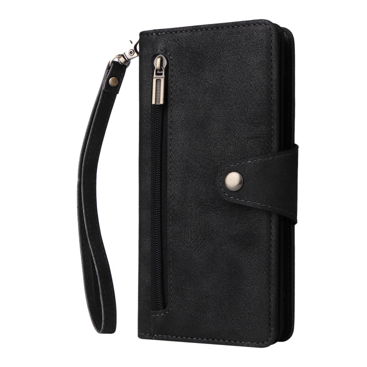 For Google Pixel 8 Rivet Buckle 9 Cards Three Fold Leather Phone Case(Black) - Google Cases by PMC TechLife | Online Shopping South Africa | PMC TechLife | Buy Now Pay Later Mobicred