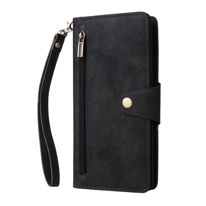 For Google Pixel 8a Rivet Buckle 9 Cards Three Fold Leather Phone Case(Black) - Google Cases by PMC Jewellery | Online Shopping South Africa | PMC Jewellery | Buy Now Pay Later Mobicred