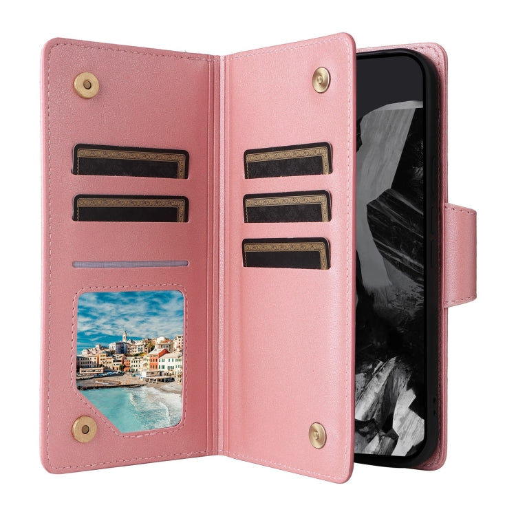 For Google Pixel 9 Pro Rivet Buckle 9 Cards Three Fold Leather Phone Case(Rose Gold) - free shipping - PMC TechLife - Order now!