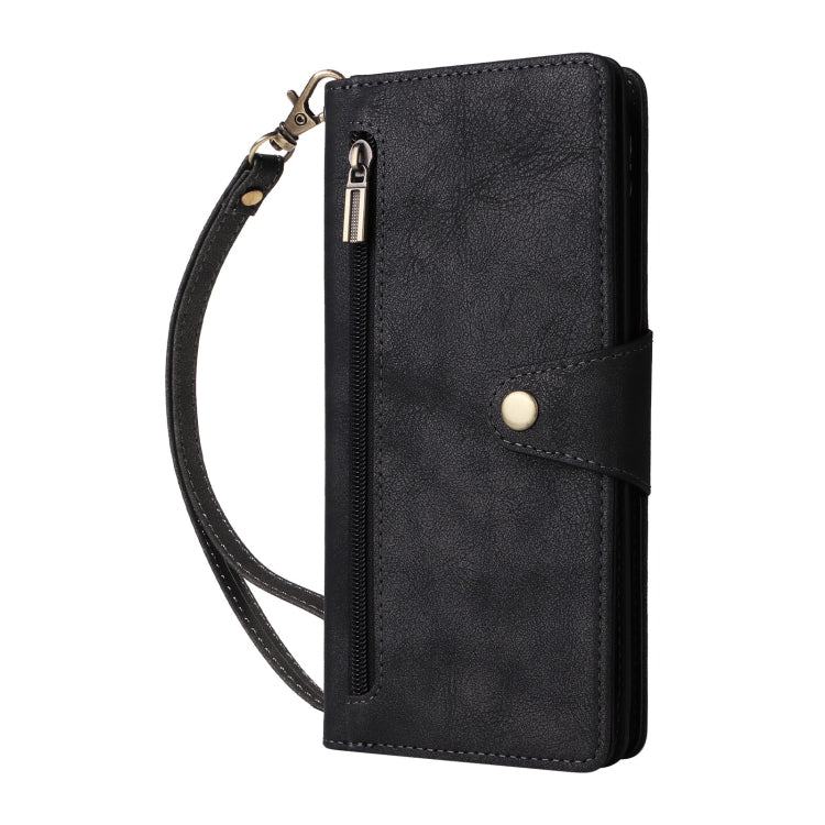 For Google Pixel 9 Pro Rivet Buckle 9 Cards Three Fold Leather Phone Case(Black) - Google Cases by PMC TechLife | Online Shopping South Africa | PMC TechLife | Buy Now Pay Later Mobicred