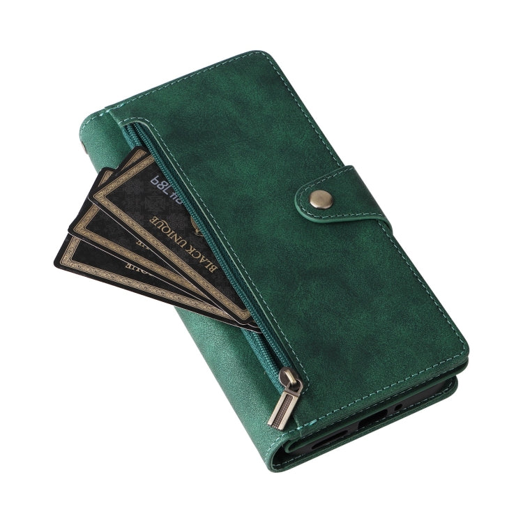 For Google Pixel 9 Pro Rivet Buckle 9 Cards Three Fold Leather Phone Case(Green) - Google Cases by PMC TechLife | Online Shopping South Africa | PMC TechLife | Buy Now Pay Later Mobicred