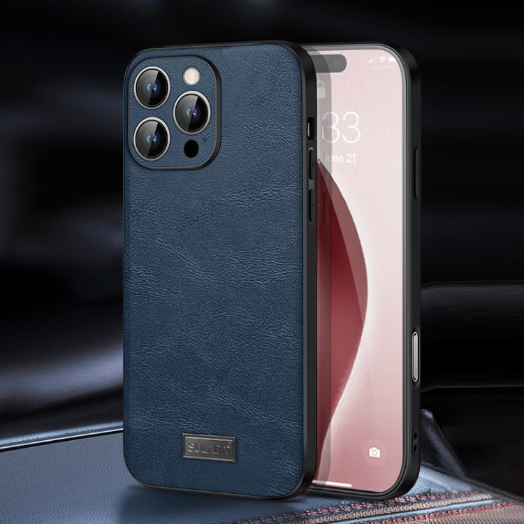 For iPhone 16 Pro SULADA Shockproof TPU Hybrid Handmade Leather Phone Case(Blue) - free shipping - PMC Jewellery - Order now!