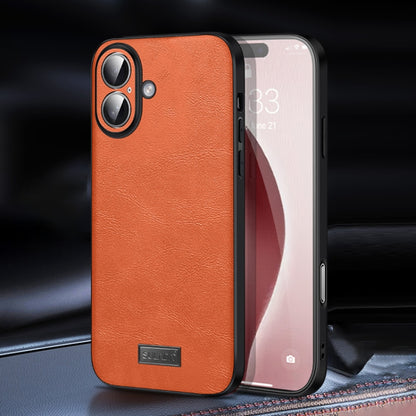 For iPhone 16 SULADA Shockproof TPU Hybrid Handmade Leather Phone Case(Orange) - iPhone 16 Cases by SULADA | Online Shopping South Africa | PMC Jewellery | Buy Now Pay Later Mobicred