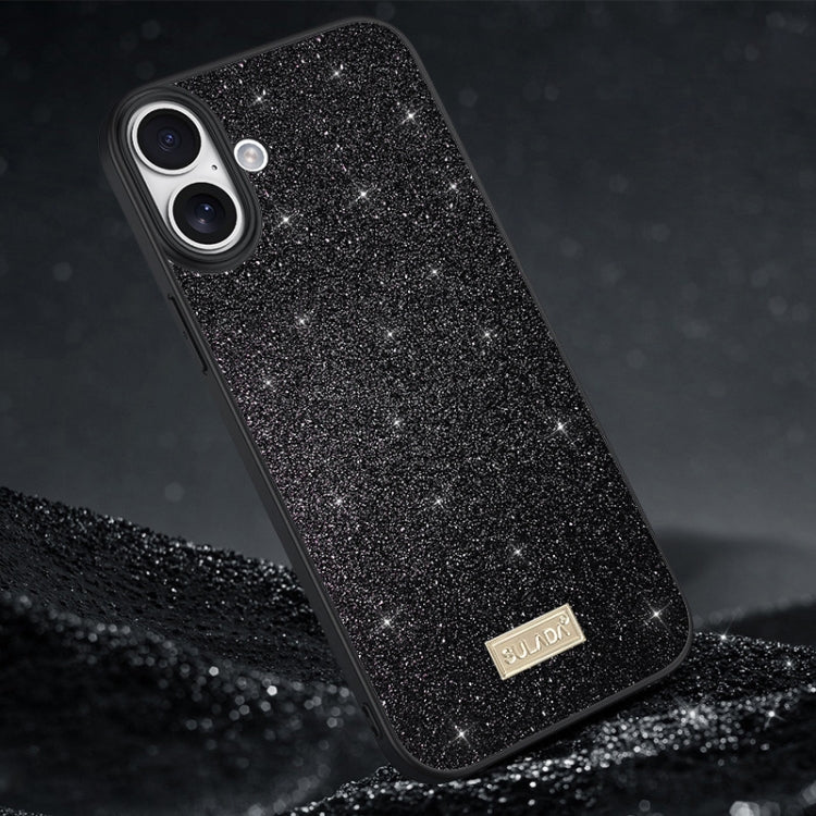 For iPhone 16 SULADA Glittery PC Hybrid TPU Handmade Leather Phone Case(Black) - free shipping - PMC Jewellery - Order now!