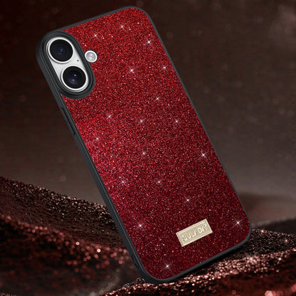 For iPhone 16 SULADA Glittery PC Hybrid TPU Handmade Leather Phone Case(Red) - iPhone 16 Cases by SULADA | Online Shopping South Africa | PMC Jewellery | Buy Now Pay Later Mobicred