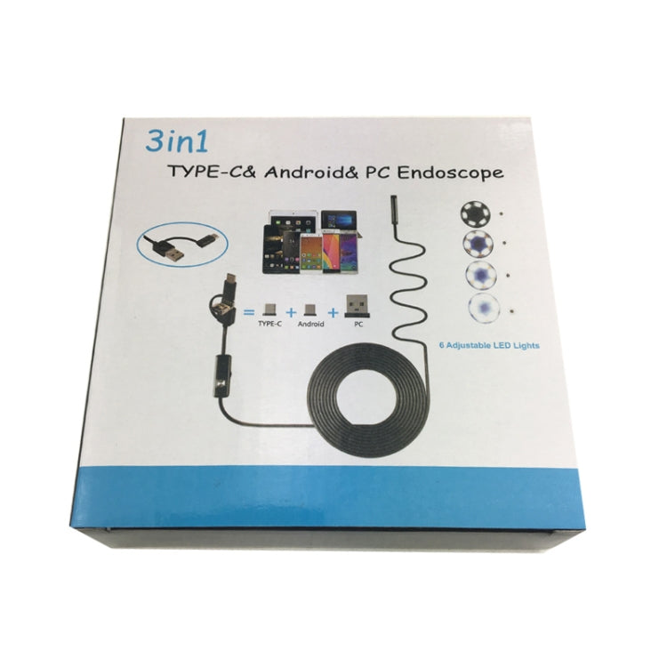 AN100 3 in 1 IP67 Waterproof USB-C / Type-C + Micro USB + USB HD Endoscope Snake Tube Inspection Camera for Parts of OTG Function Android Mobile Phone, with 6 LEDs, Lens Diameter:8mm(Length: 1m) -  by PMC Jewellery | Online Shopping South Africa | PMC Jewellery | Buy Now Pay Later Mobicred