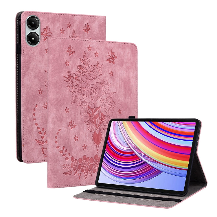 For Xiaomi Redmi Pad Pro 12.1 Butterfly Rose Embossed Leather Tablet Case(Pink) - More Tablet Cases by PMC Jewellery | Online Shopping South Africa | PMC Jewellery | Buy Now Pay Later Mobicred