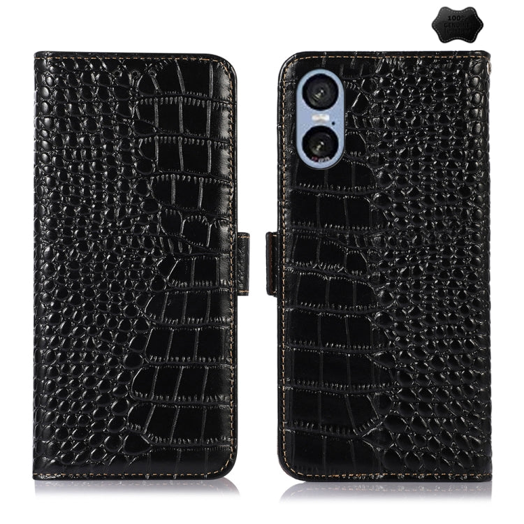 For Sony Xperia 5 VI Crocodile Top Layer Cowhide Leather Phone Case(Black) - Sony Cases by PMC TechLife | Online Shopping South Africa | PMC TechLife | Buy Now Pay Later Mobicred