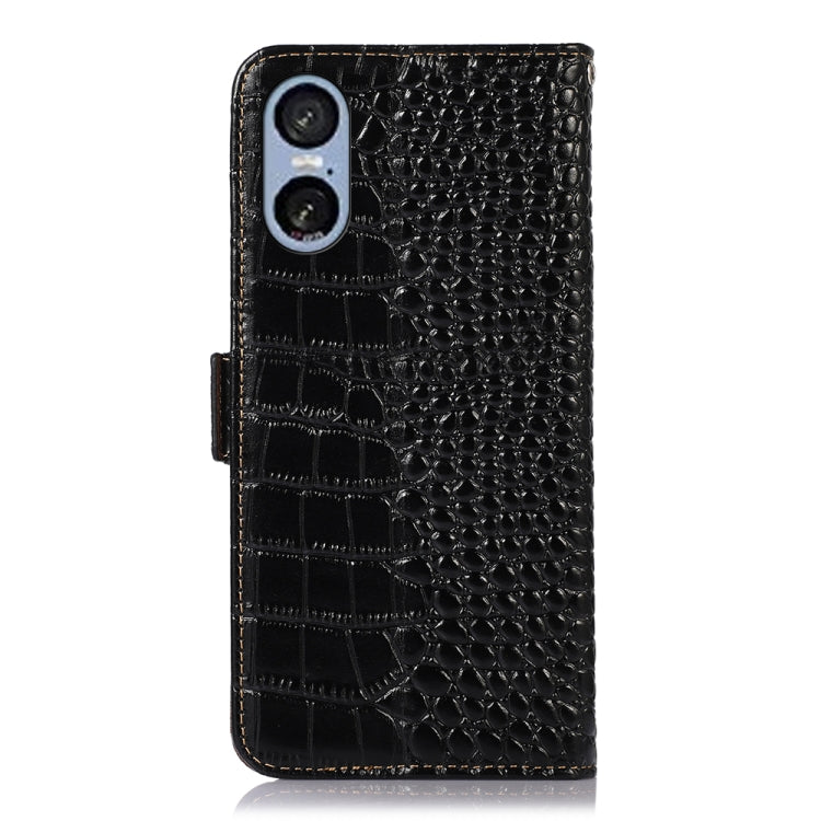 For Sony Xperia 5 VI Crocodile Top Layer Cowhide Leather Phone Case(Black) - Sony Cases by PMC TechLife | Online Shopping South Africa | PMC TechLife | Buy Now Pay Later Mobicred