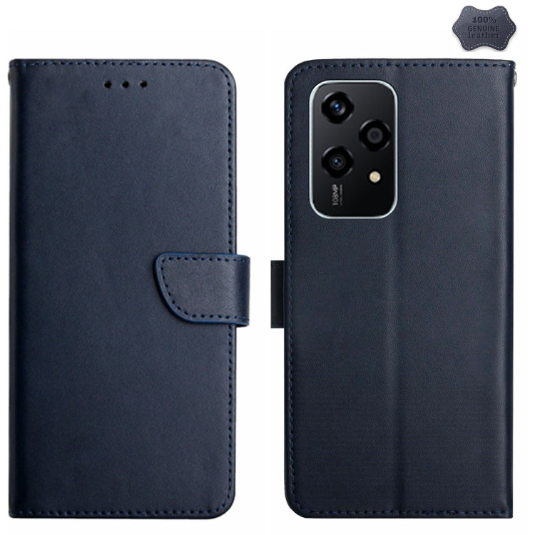 For Honor 200 Lite Global HT02 Genuine Leather Fingerprint-proof Flip Phone Case(Blue) - Honor Cases by PMC TechLife | Online Shopping South Africa | PMC TechLife | Buy Now Pay Later Mobicred