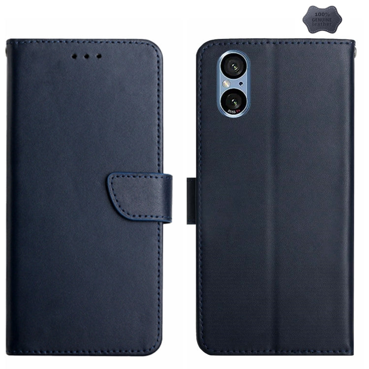 For Sony Xperia 5 V Genuine Leather Fingerprint-proof Horizontal Flip Phone Case(Blue) - Sony Cases by PMC TechLife | Online Shopping South Africa | PMC TechLife | Buy Now Pay Later Mobicred