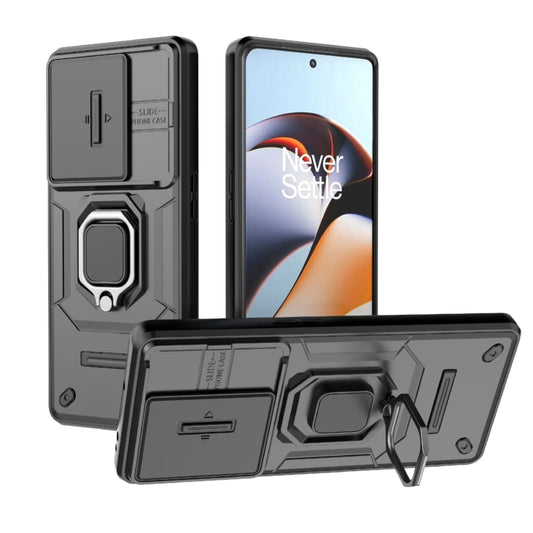 For OnePlus 11R 5G Sliding Camshield TPU + PC Shockproof Phone Case with Holder(Black) - OnePlus Cases by PMC Jewellery | Online Shopping South Africa | PMC Jewellery | Buy Now Pay Later Mobicred