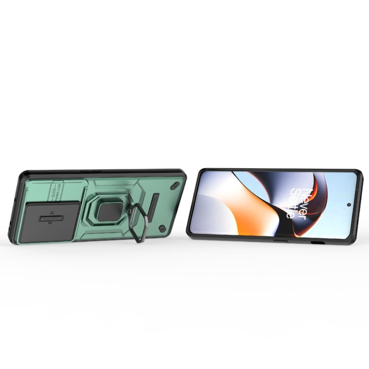 For OnePlus 11R 5G Sliding Camshield TPU + PC Shockproof Phone Case with Holder(Green) - OnePlus Cases by PMC TechLife | Online Shopping South Africa | PMC TechLife | Buy Now Pay Later Mobicred