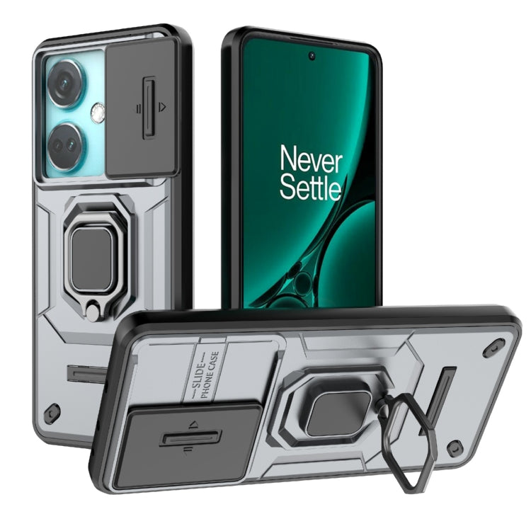 For OnePlus Nord CE3 5G Sliding Camshield TPU + PC Shockproof Phone Case with Holder(Grey) - OnePlus Cases by PMC TechLife | Online Shopping South Africa | PMC TechLife | Buy Now Pay Later Mobicred
