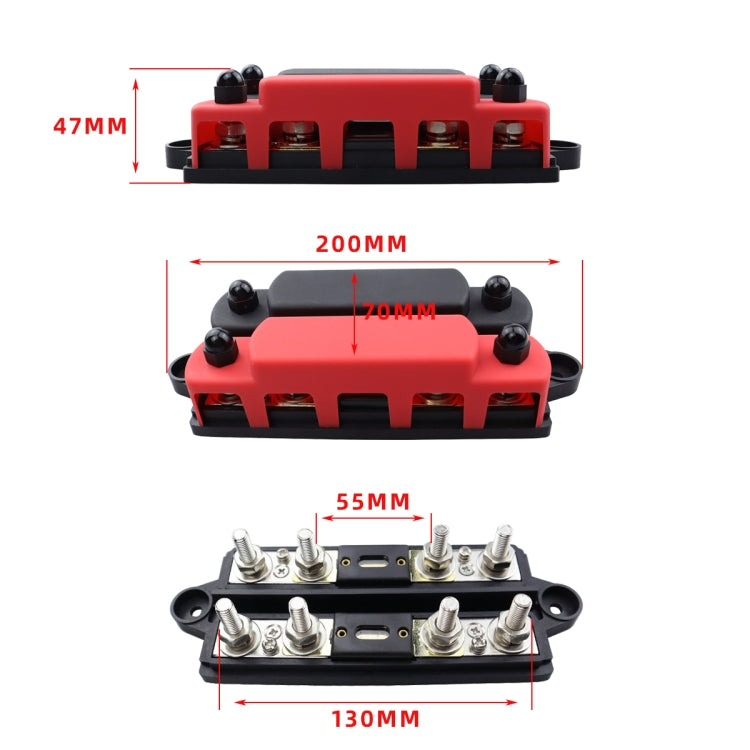 CP-4133 RV / Yacht M6 4-stud Double Row Busbar(Red Black) - Fuse by PMC TechLife | Online Shopping South Africa | PMC TechLife | Buy Now Pay Later Mobicred