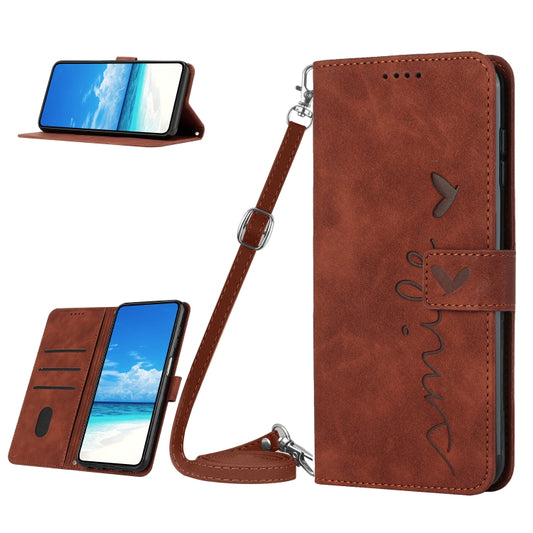 For Realme 11 4G Global Skin Feel Heart Pattern Leather Phone Case with Lanyard(Brown) - Realme Cases by PMC Jewellery | Online Shopping South Africa | PMC Jewellery | Buy Now Pay Later Mobicred