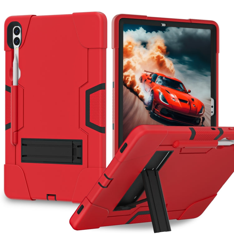 For Samsung Galaxy Tab S9+ Contrast Color Silicone PC Tablet Case with Holder(Red + Black) - Galaxy Tab S9+ Cases by PMC Jewellery | Online Shopping South Africa | PMC Jewellery | Buy Now Pay Later Mobicred