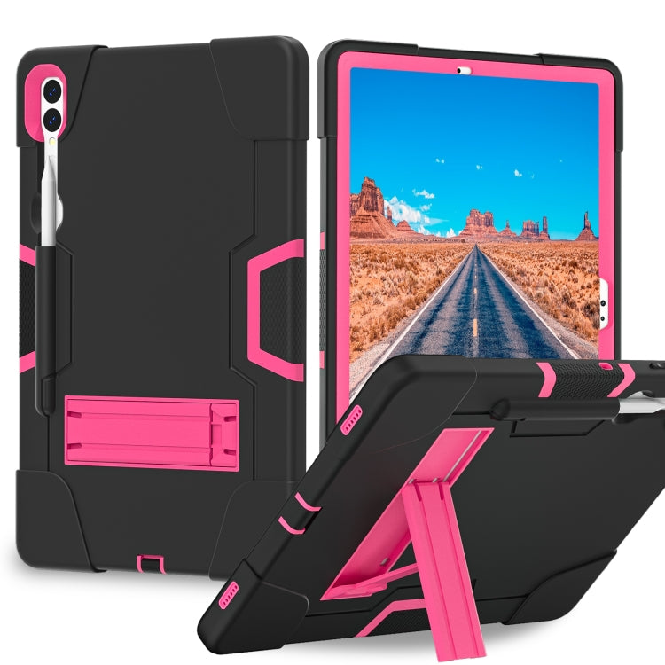 For Samsung Galaxy Tab S9+ Contrast Color Silicone PC Tablet Case with Holder(Black + Rose Red) - Galaxy Tab S9+ Cases by PMC Jewellery | Online Shopping South Africa | PMC Jewellery | Buy Now Pay Later Mobicred