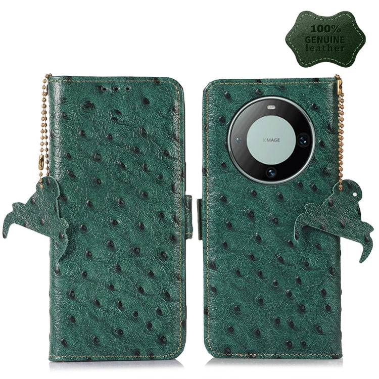 For Huawei Mate 60 Ostrich Pattern Genuine Leather RFID Phone Case(Green) - Huawei Cases by PMC TechLife | Online Shopping South Africa | PMC TechLife | Buy Now Pay Later Mobicred