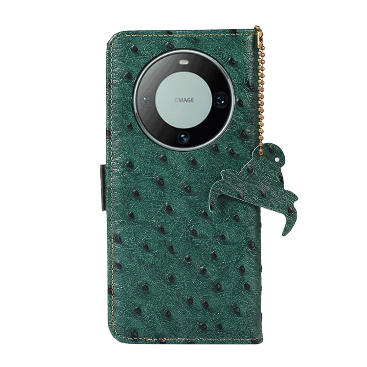 For Huawei Mate 60 Ostrich Pattern Genuine Leather RFID Phone Case(Green) - Huawei Cases by PMC TechLife | Online Shopping South Africa | PMC TechLife | Buy Now Pay Later Mobicred