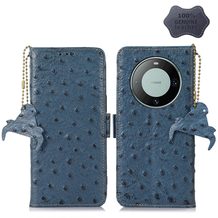 For Huawei Mate 60 Ostrich Pattern Genuine Leather RFID Phone Case(Blue) - free shipping - PMC TechLife - Order now!
