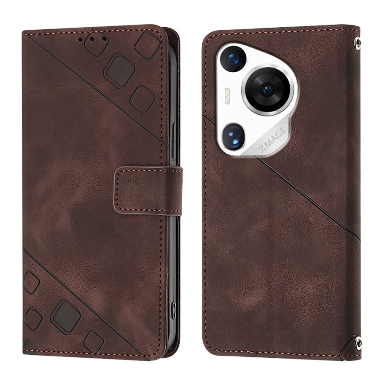 For Huawei Pura 70 Pro Skin Feel Embossed Leather Phone Case(Brown) - Huawei Cases by PMC Jewellery | Online Shopping South Africa | PMC Jewellery | Buy Now Pay Later Mobicred