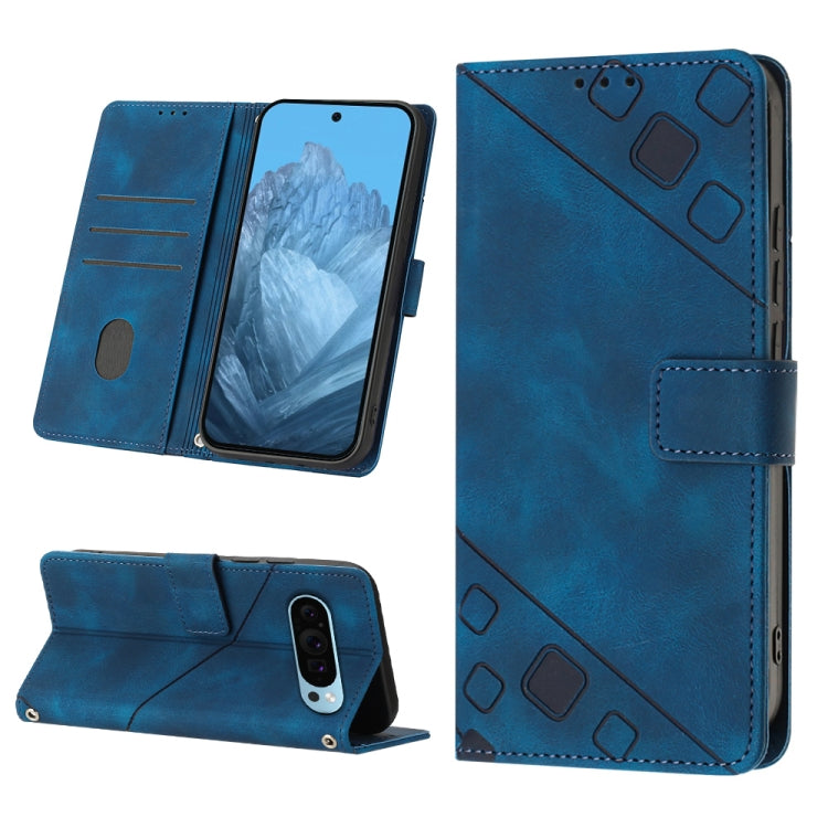 For Google Pixel 9 / 9 Pro Skin-feel Embossed Leather Phone Case(Blue) - Google Cases by PMC TechLife | Online Shopping South Africa | PMC TechLife | Buy Now Pay Later Mobicred