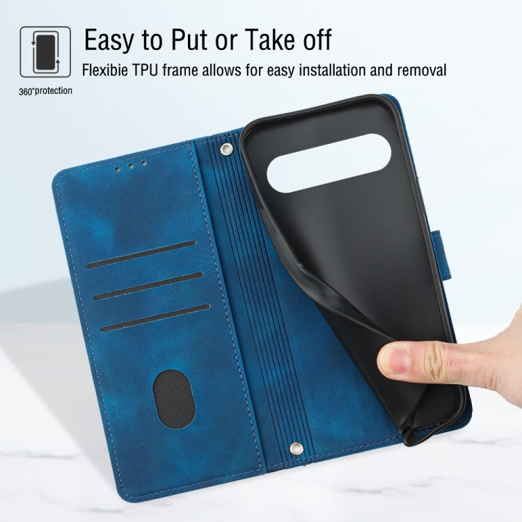 For Google Pixel 9 / 9 Pro Skin-feel Embossed Leather Phone Case(Blue) - Google Cases by PMC TechLife | Online Shopping South Africa | PMC TechLife | Buy Now Pay Later Mobicred