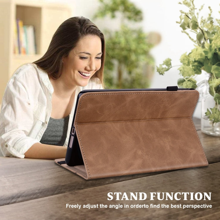 For Lenovo Xiaoxin Pad Pro 12.7 Solid Color Stripe Embossed Leather Tablet Case(Brown) - Lenovo by PMC TechLife | Online Shopping South Africa | PMC TechLife | Buy Now Pay Later Mobicred