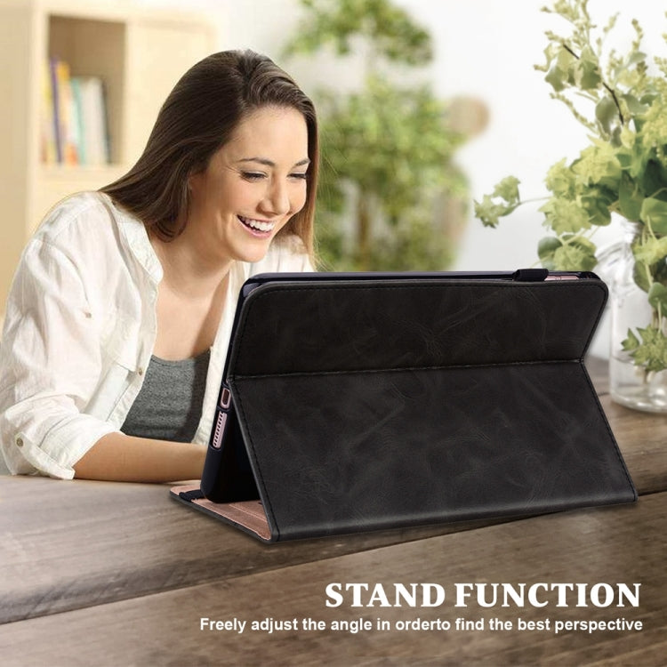 For Samsung Galaxy Tab S7+/S8+/S9+/S9 FE+ Solid Color Stripe Embossed Leather Tablet Case(Black) - Galaxy Tab S9 FE+ by PMC TechLife | Online Shopping South Africa | PMC TechLife