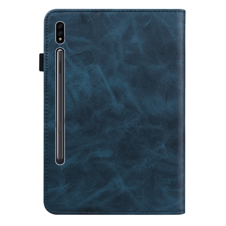 For Samsung Galaxy Tab S7+/S8+/S9+/S9 FE+ Solid Color Stripe Embossed Leather Tablet Case(Blue) - Galaxy Tab S9 FE+ by PMC Jewellery | Online Shopping South Africa | PMC Jewellery