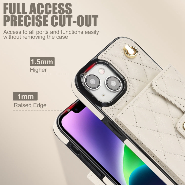 For iPhone 13 mini Crossbody Rhombic Horizontal Wallet Leather Phone Case(White) - iPhone 13 mini Cases by PMC TechLife | Online Shopping South Africa | PMC TechLife