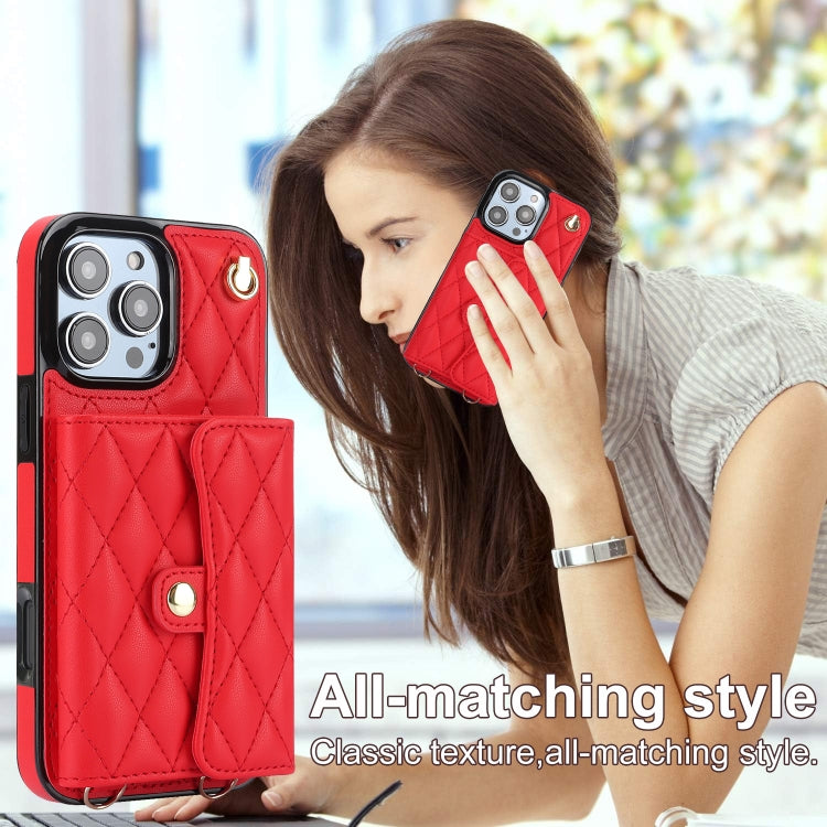 For iPhone 16 Pro Max Crossbody Rhombic Horizontal Wallet Leather Phone Case(Red) - iPhone 16 Pro Max Cases by PMC Jewellery | Online Shopping South Africa | PMC Jewellery | Buy Now Pay Later Mobicred