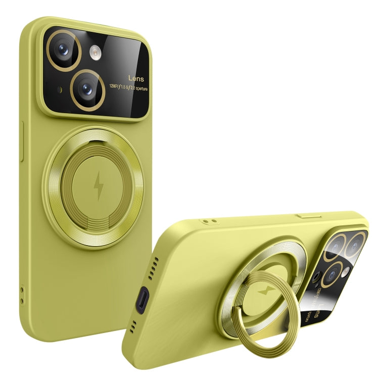 For iPhone 15 Large Window MagSafe Magnetic Holder Phone Case(Avocado Green) - iPhone 15 Cases by PMC Jewellery | Online Shopping South Africa | PMC Jewellery