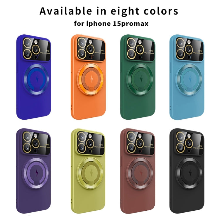 For iPhone 13 Large Window MagSafe Magnetic Holder Phone Case(Orange) - iPhone 13 Cases by PMC TechLife | Online Shopping South Africa | PMC TechLife