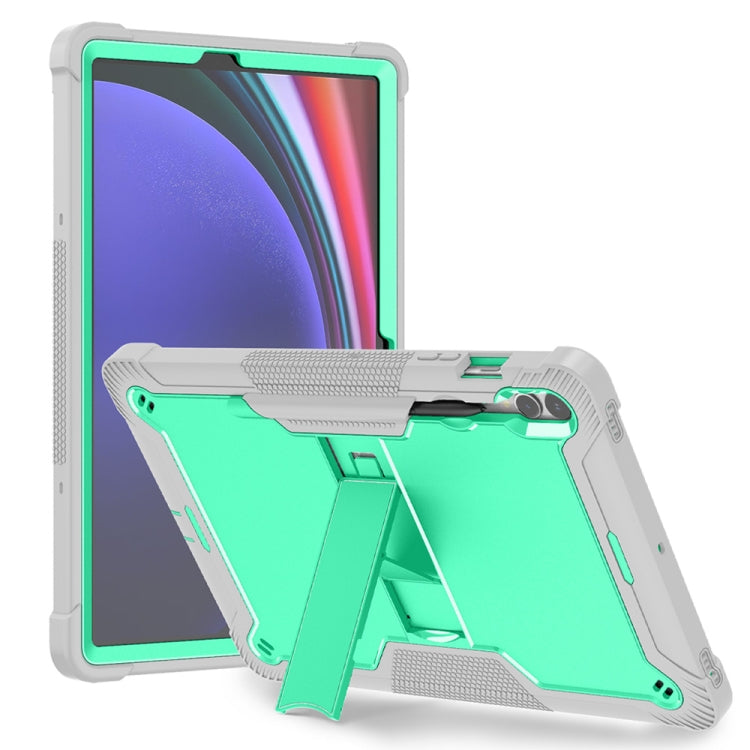 For Samsung Galaxy Tab S9+ Shockproof Silicone Hybrid PC Tablet Case with Holder(Mint Green + Grey) - Galaxy Tab S9+ Cases by PMC Jewellery | Online Shopping South Africa | PMC Jewellery