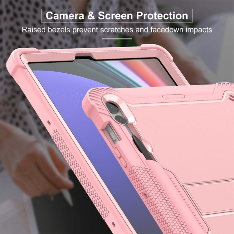 For Samsung Galaxy Tab S9+ Shockproof Silicone Hybrid PC Tablet Case with Holder(Rose Gold) - Galaxy Tab S9+ Cases by PMC Jewellery | Online Shopping South Africa | PMC Jewellery | Buy Now Pay Later Mobicred