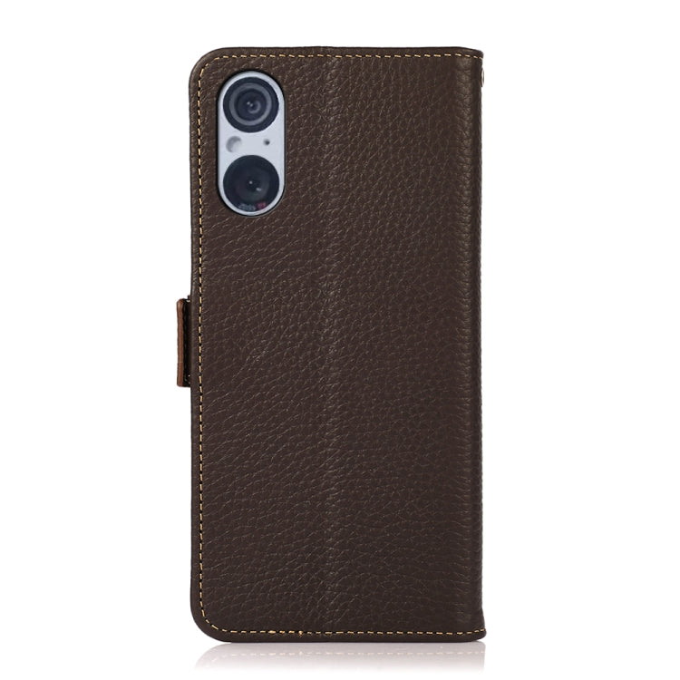 For Sony Xperia 5 V KHAZNEH Side-Magnetic Litchi Genuine Leather RFID Case(Brown) - Sony Cases by PMC TechLife | Online Shopping South Africa | PMC TechLife | Buy Now Pay Later Mobicred