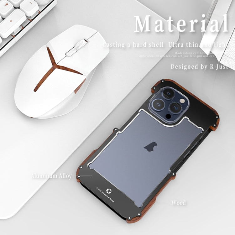 For iPhone 16 Plus R-JUST Ironwood Generation Metal Hybrid Wood Phone Case - free shipping - PMC Jewellery - Order now!