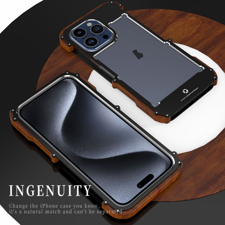 For iPhone 15 R-JUST Ironwood Generation Metal + Wood Phone Case - iPhone 15 Cases by R-JUST | Online Shopping South Africa | PMC Jewellery