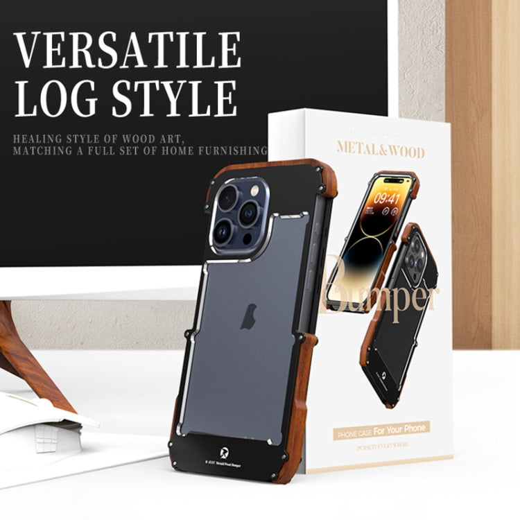 For iPhone 15 Plus R-JUST Ironwood Generation Metal Hybrid Wood Phone Case - free shipping - PMC TechLife - Order now!