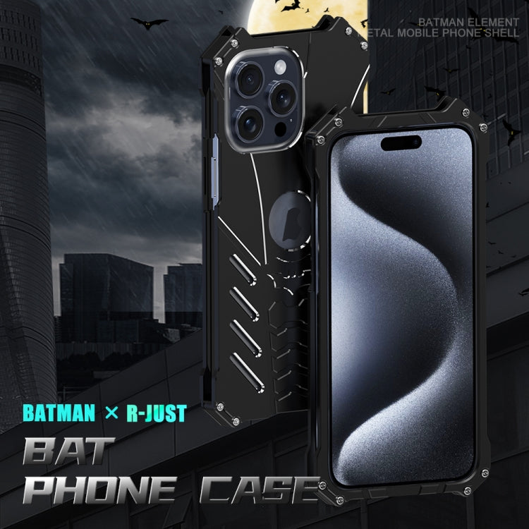 For iPhone 15 Pro Max R-JUST Batman Hollow Metal Phone Protective Case(Black) - iPhone 15 Pro Max Cases by R-JUST | Online Shopping South Africa | PMC TechLife | Buy Now Pay Later Mobicred