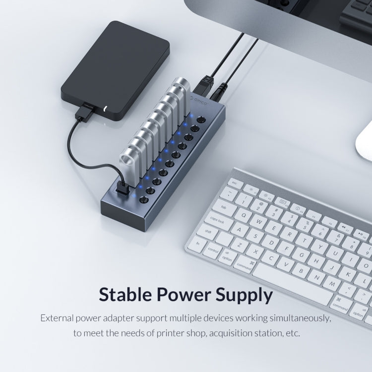 ORICO BT2U3-10AB-GY-BP 10 Ports USB 3.0 HUB with Individual Switches(UK Plug) - USB 3.0 HUB by ORICO | Online Shopping South Africa | PMC Jewellery | Buy Now Pay Later Mobicred