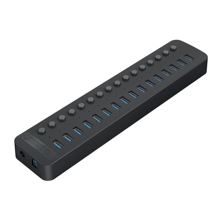 ORICO CT2U3-16AB Plastic Stripes 16 Ports USB 3.0 HUB with Individual Switches, Plug:EU Plug(Black) - USB 3.0 HUB by ORICO | Online Shopping South Africa | PMC Jewellery | Buy Now Pay Later Mobicred