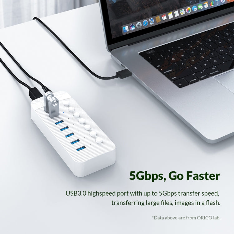 ORICO CT2U3-13AB Plastic Stripes 13 Ports USB 3.0 HUB with Individual Switches, Plug:US Plug(White) - USB 3.0 HUB by ORICO | Online Shopping South Africa | PMC Jewellery | Buy Now Pay Later Mobicred